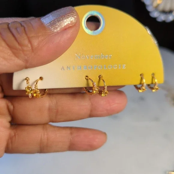 Anthropologie Small Hoop & Stud 14K Gold Plated Earrings Set, 3 Pairs - NWT - Picture 2 of 9